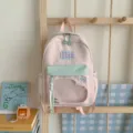 Rosa farbgesperrter Schulrucksack fuer Schueler, niedliche Pastellbuechertasche mit Sichtfenster. - S / Rosa