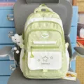 Grüner Stern-Punkt-Studentenrucksack, süße große Schultasche für Mädchen im Alltag. - Grün mit Wolken-Anhänger