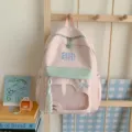 Rosa ästhetischer Studenten Rucksack mit durchsichtiger Tasche, süßer lässiger Schulranzen. - L / Rosa