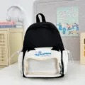 Niedlicher schwarz-weißer Katzenohren Rucksack mit transparenter Tasche für modebewusste Mädchen - Schwarz