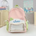 Süßer rosa Rucksack aus Stoff mit transparenter Vordertasche und süßen Katzenohren für Schule. - Rosa