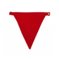 Red knitted triangle scarf for women, cozy winter neck warmer with wooden button detail. - One Size / Red