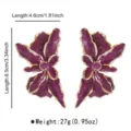 Detailed view of the large exaggerated purple flower earrings showcasing the size and unique shape. - Three-Dimensional Flower Style (E15693) / Rose Red