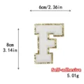 Toppa ricamata ciniglia lettera F bordo dorato, accessorio per abbigliamento adesivo. - Lettera F / Bianco / Autoadesivo