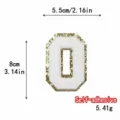 Toppa ricamata autoadesiva con numero 0 in ciniglia glitter oro per vestiti DIY - Lettera O / Bianco / Autoadesivo