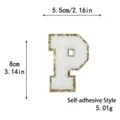 Toppa ricamata lettera P con bordo glitter oro, patch ciniglia adesiva per vestiti fai da te. - Lettera P / Bianco / Autoadesivo