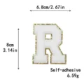 Toppa Lettera R Ciniglia Bianca Bordo Oro Autoadesivo DIY Abbigliamento Applicazione - Lettera R / Bianco / Autoadesivo