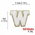 Toppa Lettera W ciniglia Glitter Oro Autoadesivo Ricamato Applicazione DIY per Vestiti - Lettera W / Bianco / Autoadesivo