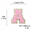 Toppa lettera A ciniglia rosa bordo glitter oro, patch ricamata autoadesiva vestiti. - Lettera A / Rosa / Autoadesivo