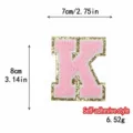 Lettera K Toppa Ciniglia Bordo Glitter Oro Autoadesivo Ricamato Applicazione Rosa - Lettera K / Rosa / Autoadesivo
