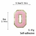 Toppa con numero stile college glitter oro ciniglia rosa ricamo adesivo altezza 8 cm - Lettera O / Rosa / Autoadesivo
