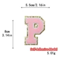 Toppa lettera P in ciniglia rosa con bordo glitter oro, accessorio fai da te per vestiti. - Lettera P / Rosa / Autoadesivo