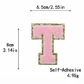 Toppa ricamata lettera T in ciniglia rosa con bordo glitterato dorato adesivo 8cm - Lettera T / Rosa / Autoadesivo