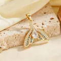 Pendant Only-White Waterdrop Rhinestone Fish Tail Pendant (T058) / Gold