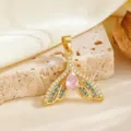 Pendant Only-Pink Waterdrop Rhinestone Fish Tail Pendant (T058) / Gold