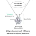 S925 Silver Moissanite Solitaire Pendant Necklace 2ct 8mm Elegant Chain Jewelry Gift - 40+5cm / 1 Carat (Special Offer) / Silver