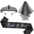 Gothic black bridal tiara veil and Bride to Be sash set for Halloween bachelorette party - One Size / Black Wedding Bow Style 5
