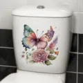 Waterproof butterfly floral toilet sticker self-adhesive bathroom wall decor decal for home. - Watercolor Butterfly And Flowers (CH33181) / 30x30cm (Including Packaging)