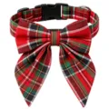 Christmas pet dog collar with red green tartan bow tie large dogs festive accessories - Red and Green Plaid
