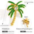 Piercing de nombril palmier vert en acier inoxydable avec des pierres de cristal. - Style Piercing au Nombril Cocotier (PJ94814)
