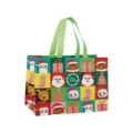 Sac de shopping de Noël en intissé sac cabas festif avec de jolis motifs de dessins animés - Animaux de Noël Patchwork à Carreaux Vert (Christmas A3)