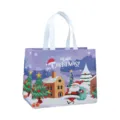 Sac shopping non-tissé de Noël vue détaillée, imprimé Père Noël festif, sac cadeau robuste. - Double Poignée Blanche Impression Couleur de Noël (Christmas B03)