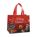 Sac de shopping de Noël en non-tissé rouge laminé épais pour les emballages cadeaux. - Double Poignée Rouge Cheminée de Noël Enfants (Christmas B04)