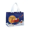 Sac cabas de shopping réutilisable en intissé de Noël avec Père Noël et renne mignons. - Double Poignée Bleu Foncé Père Noël Renne (Christmas B05)