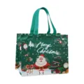 Sac cabas non-tisse stratifie de Noel avec Pere Noel et renne. - Poignée Verte Père Noël Renne (Christmas B06)