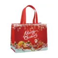 Sac de shopping de Noël en intissé renforcé avec un motif de Père Noël et de renne. - Poignée Rouge Père Noël Renne Traîneau (Christmas B07)