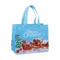Détail de sac de shopping de Noël bleu avec joli imprimé Père Noël et renne festif. - Double Poignée Bleue Père Noël Arbre Vœux de Fête (Christmas B08)