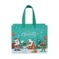 Sac de shopping de Noël en intissé épaissi avec imprimé festif du père Noël et bonhomme. - Double Poignée Verte Père Noël Bonhomme de Neige Elfe (Christmas B09)