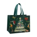Sac de shopping réutilisable en tissu non tissé de Noël avec imprimé d'arbre de fête. - Double Poignée Vert Foncé Grand Sapin de Noël Anglais (Christmas B15)