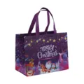 Sac de shopping de Noël en intissé laminé épais avec design festif de Père Noël et renne. - Ton Violet Père Noël Bonhomme de Neige (Christmas B24)