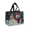 Sac cabas non tissé de Noël avec motif bonhomme de neige pochette cadeau de fête - Cabas Noir Sangle Noire Bonhomme de Neige Lanterne (Christmas B26)