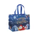 Sac cabas de shopping de Noël en non-tissé avec joli Père Noël et cerf pour beaux cadeaux. - Père Noël Bonhomme de Neige Cerf Dorés Bleu (Christmas Gilding A8)