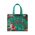 Sac cabas de Noël en intissé renforcé avec impression de père Noël et renne pour cadeaux. - Poignée Dorée Verte Joyeux Noël (Christmas Gilding A13)