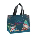 Sac de shopping en non-tissé de Noël imperméable sac à main cadeau festif cabas fourre-tout - Père Noël Animaux de Dessin Animé Dorés Bleu Foncé (Christmas Gilding A14)