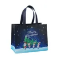 Sac de shopping de Noël en non-tissé, cabas cadeau festif et stratifié épais et joli. - Père Noël Renne Arbre Dorés Bleu (Christmas Gilding A16)