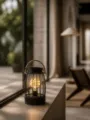 Wiederaufladbare Eisen LED Laterne Nachtlicht Schwarz kabellose Tischlampe Heimdeko - Vertikaler Streifen (USB-betrieben/Warmweißes Licht)