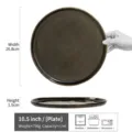 Round ceramic dinner plate, 10.5 inch flat steak plate with dark glaze for home kitchen use. - Miwu Antique Dark Green
