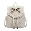 Sweet polka dot backpack with lace trim and bow, cute casual daily bag for women and girls. - White