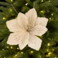 Christmas gold glitter fabric artificial flower branch decorative floral for tree party decor - Apricot