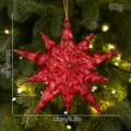 Red acrylic Christmas star hanging ornament with glittering facets for holiday tree decor 16cm - Red Star / Acrylic Keychain