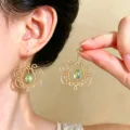 French vintage wire-wrapped earrings featuring teardrop crystal pendant for elegant women - Light Yellow Teardrop