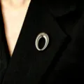 Stainless steel oval glasses brooch elegant minimalist lapel pin suit accessory for women - Asymmetric Oval Ring Style (11839)
