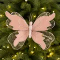 Ροζ γκλίτερ δίχτυ πεταλούδα χριστουγεννιάτικο δέντρο κρεμαστό στολίδι διακόσμηση - Ροζ