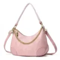 Sac à épaule rose motif croco avec chaîne dorée, sac bandoulière rétro élégant pour femme. - Rose
