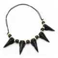 Black resin skull necklace tribal gothic style adjustable braided chain choker accessories - Black