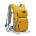 Outdoor cycling hiking hydration backpack with water tube and mesh shoulder straps detail view. - Orange